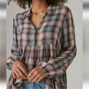 NWOT Lucky Brand Plaid Tiered Dress Tunic Top